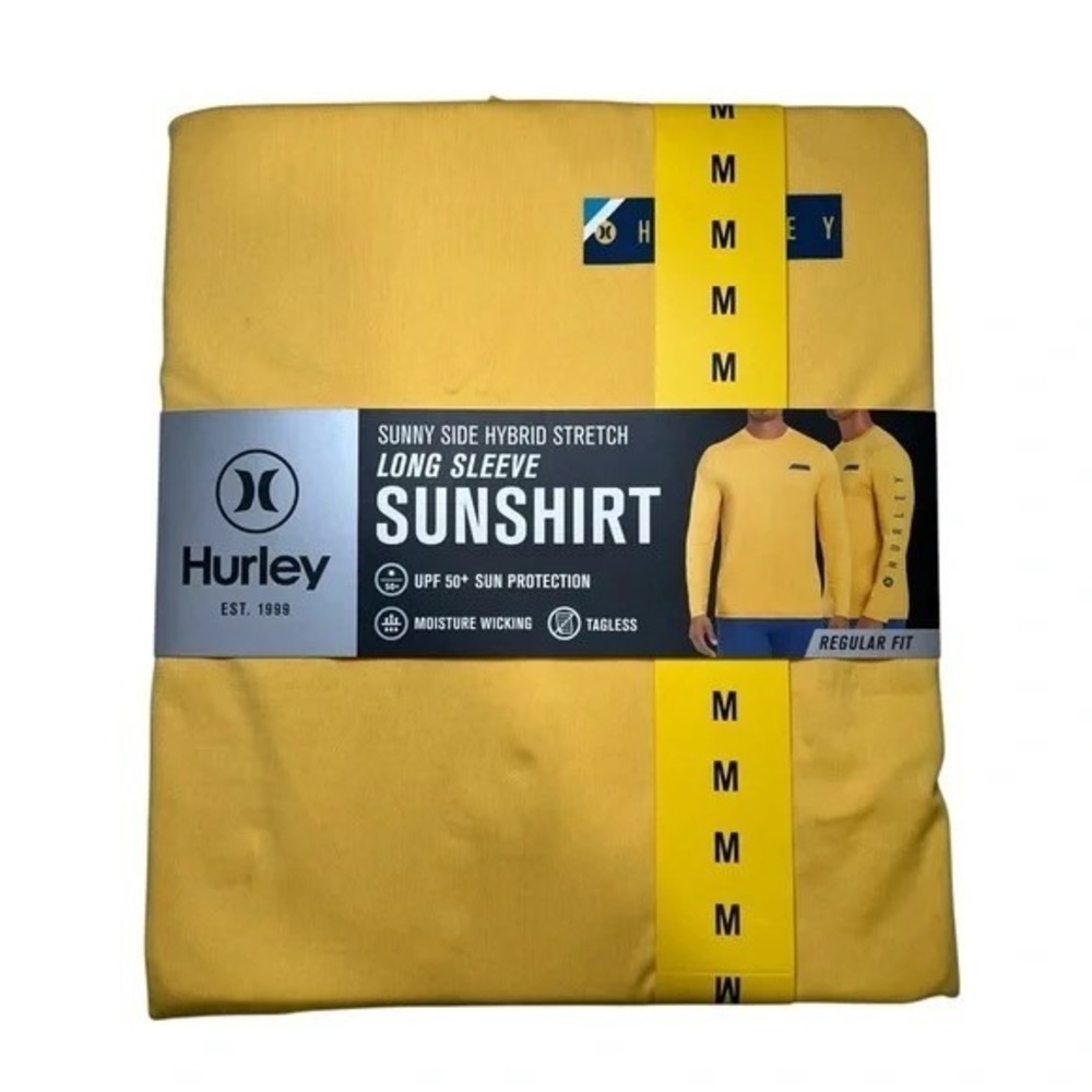 Hurley Mens Sunny Side Hybrid Stretch Long Sleeve Sun Shirt Yellow M UPF 50+